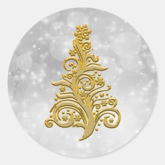 Sticker Rond Arbre de Noël d'or sur fond d'argent (Devant)