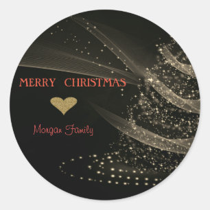 Sticker Rond Arbre de Noël doré élégant, noir