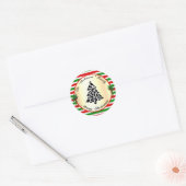 Sticker Rond Arbre de Noël drôle avec taches de vache rouge et (Enveloppe)