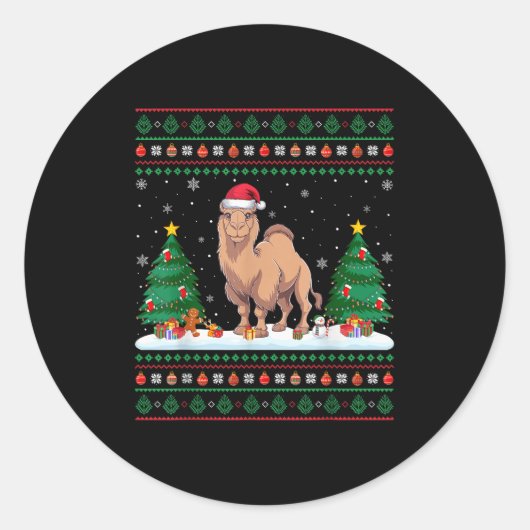 Sticker Rond Arbre de Noël éclaire Camel Bactrien Père Noël Ugl (Devant)
