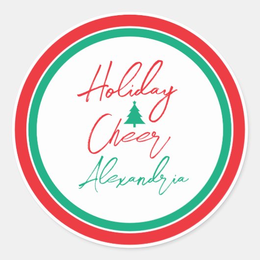 Sticker Rond Arbre de Noël écriture de Fête Joyeuse (Devant)