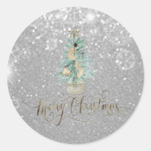 Sticker Rond Arbre de Noël élégant à l'aquarelle avec fond boke