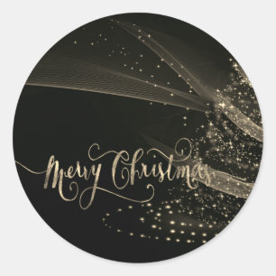 Sticker Rond Arbre de Noël élégant doré brillant