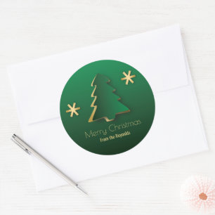 Sticker Rond Arbre de Noël élégant or vert
