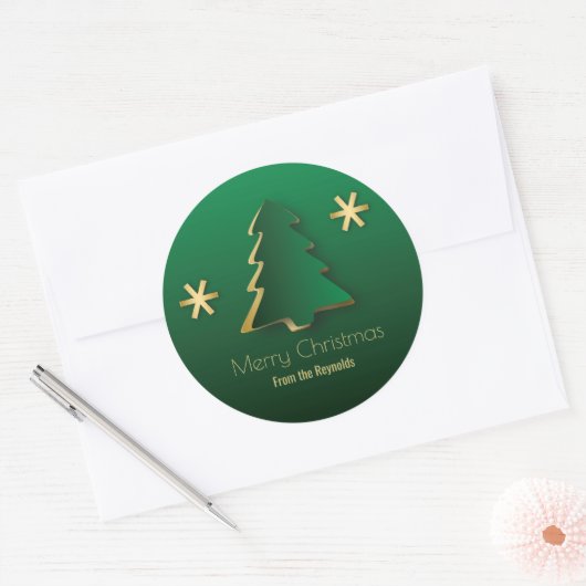 Sticker Rond Arbre de Noël élégant or vert (Enveloppe)