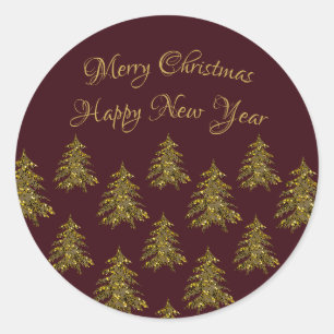 Sticker Rond Arbre de Noël en or brillant à Noël rouge