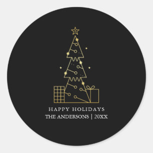 Sticker Rond Arbre de Noël en or minimal Noir moderne