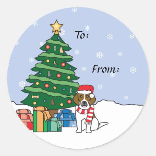 Sticker Rond Arbre de Noël et beagle (Devant)