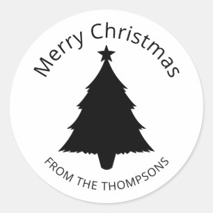 Sticker Rond Arbre de Noël et étoile minimaliste noir et blanc