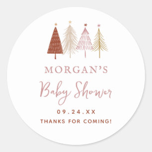 Sticker Rond Arbre de Noël Fille Baby shower d'hiver Favoriser
