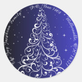 Sticker Rond Arbre de Noël fleuri Blue Adresse de retour (Devant)