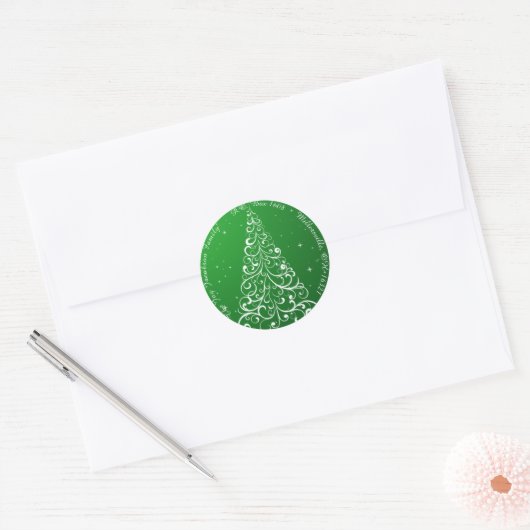 Sticker Rond Arbre de Noël fleuri Green Adresse de retour (Enveloppe)