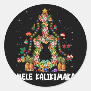 Sticker Rond Arbre de Noël Floral hawaïen Mele Kalikimaka Tro