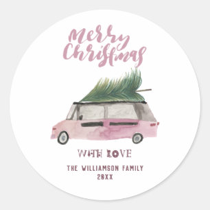 Sticker Rond Arbre de Noël gai et joyeux Van Aquarelle Fêtes