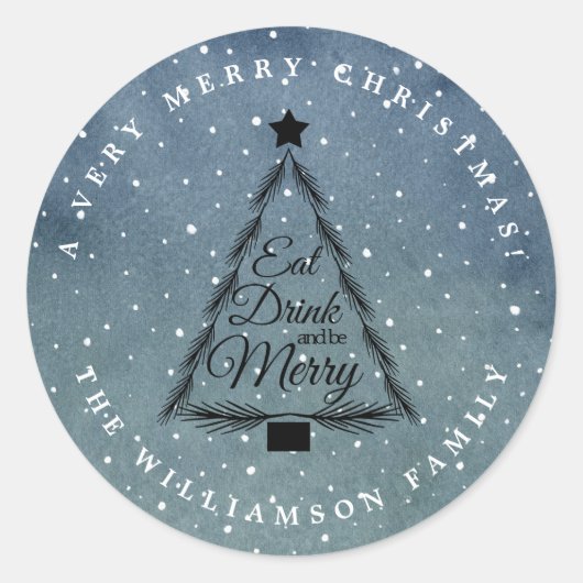 Sticker Rond Arbre de Noël Hiver Neige Cascade Bleue Enveloppe (Devant)