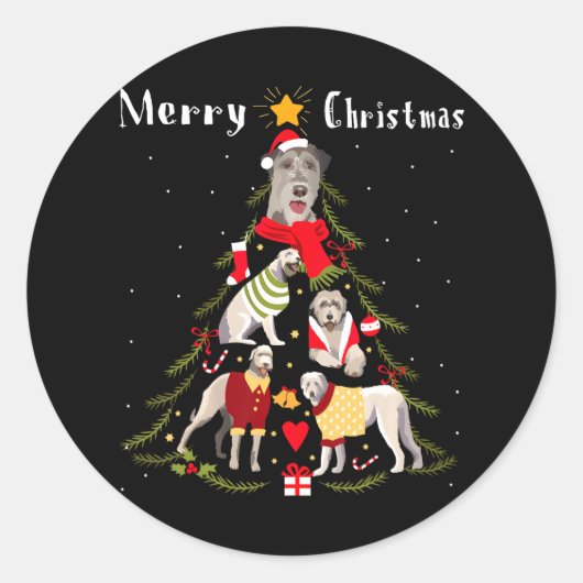 Sticker Rond Arbre de Noël Irlandais Wolfhover Lover Xmas Chien (Devant)