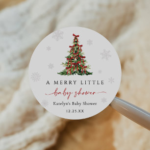 Sticker Rond Arbre de Noël Joyeux Baby Shower