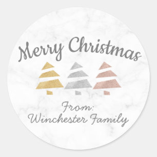Sticker Rond Arbre de Noël (métal : argent, or, or Rose-or)