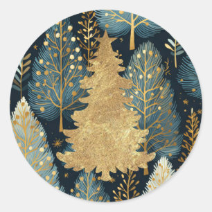Sticker Rond Arbre de Noël moderne de forêt de vacances en feui