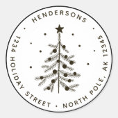 Sticker Rond Arbre de Noël noir Adresse de retour (Devant)