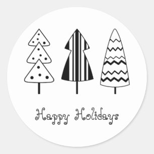 Sticker Rond Arbre de Noël Noir moderne Chic Boho Holiday
