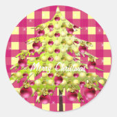 Sticker Rond Arbre de Noël Ornements rose Plum or (Devant)