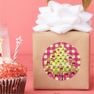 Sticker Rond Arbre de Noël Ornements rose Plum or