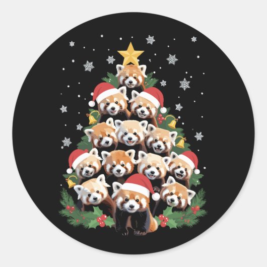 Sticker Rond Arbre de Noël Panda roux Drôle d'animal (Devant)