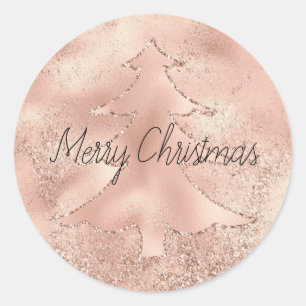 Sticker Rond Arbre de Noël Peach Rose Gold Parties scintillant