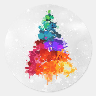 Sticker Rond Arbre de Noël, Peinture à rayures, Couleurs primai