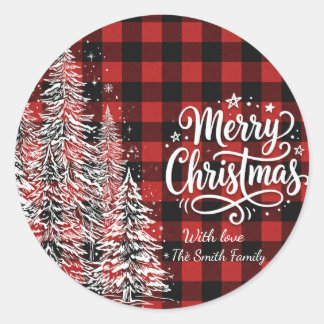 Sticker Rond Arbre de Noël personnalisé à carreaux de Buffalo