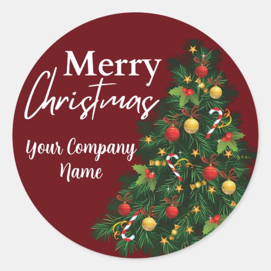 Sticker Rond Arbre de Noël personnalisé Joyeux Noël Fêtes (Devant)