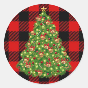Sticker Rond Arbre de Noël Red Buffalo Check