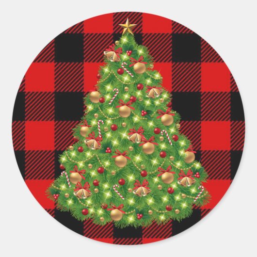 Sticker Rond Arbre de Noël Red Buffalo Check (Devant)
