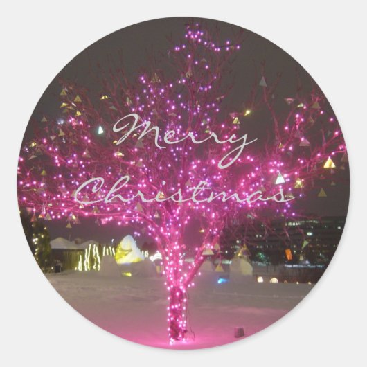 Sticker Rond Arbre de Noël rose (Devant)