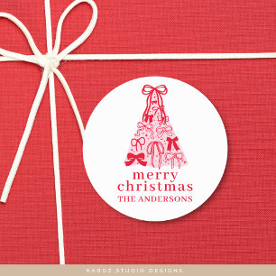 Sticker Rond Arbre de Noël rose bow moderne