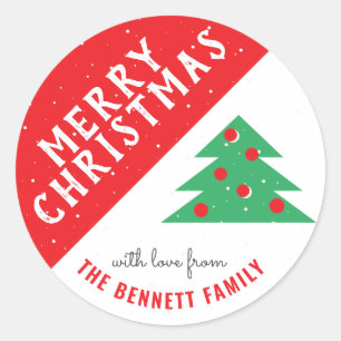 Sticker Rond Arbre de Noël Rouge Nom de famille Noël