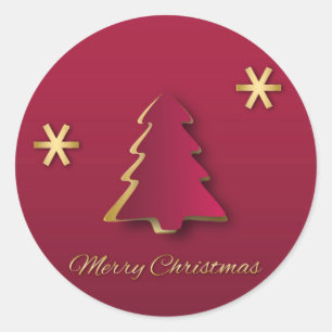 Sticker Rond Arbre de Noël rouge or élégant