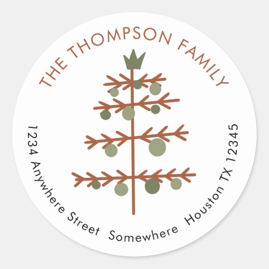 Sticker Rond Arbre de Noël simple Nom de retour (Devant)