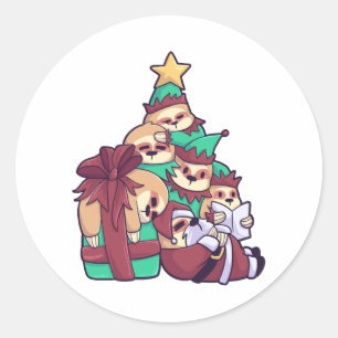 Sticker Rond Arbre de Noël Sloth