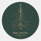 Sticker Rond Arbre de Noël stylisé en or sur Arrière - plan fon (Devant)