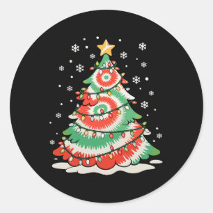 Sticker Rond Arbre de Noël Tie Dye Xmas Vibes Rétro Joyeux Noël