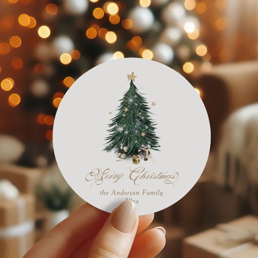 Sticker Rond Arbre de Noël vert or élégant