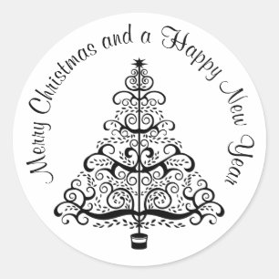 Sticker Rond Arbre de Noël vintage décoratif à volutes victorie