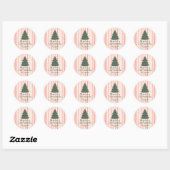 Sticker Rond Arbre de Noël vintage vert rose (Feuille)