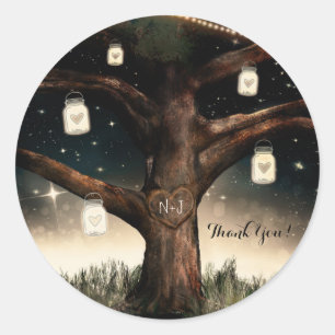 Sticker Rond Arbre de nuit rustique avec lumières et mâchoires 
