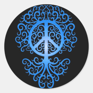 Sticker Rond Arbre de paix, bleu et noir