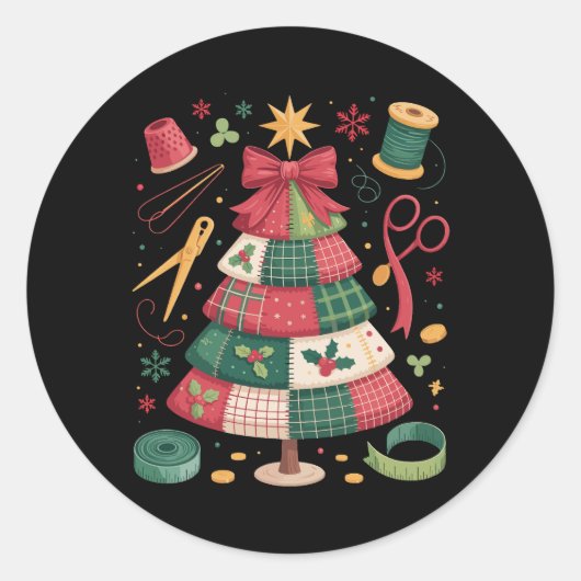 Sticker Rond Arbre de patchwork de Noël Couture Quilter Xmas (Devant)
