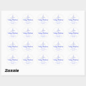 Sticker Rond Arbre de ruban bleu argent Joyeux Noël Script (Feuille)