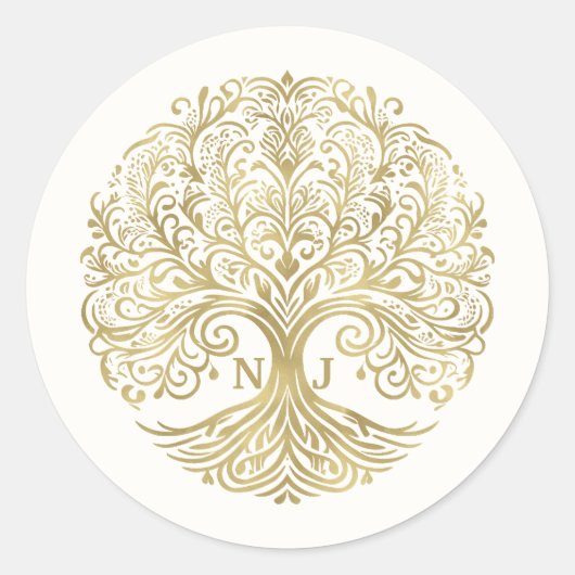 Sticker Rond Arbre de vie Cream & Gold Celtic Mariage (Devant)